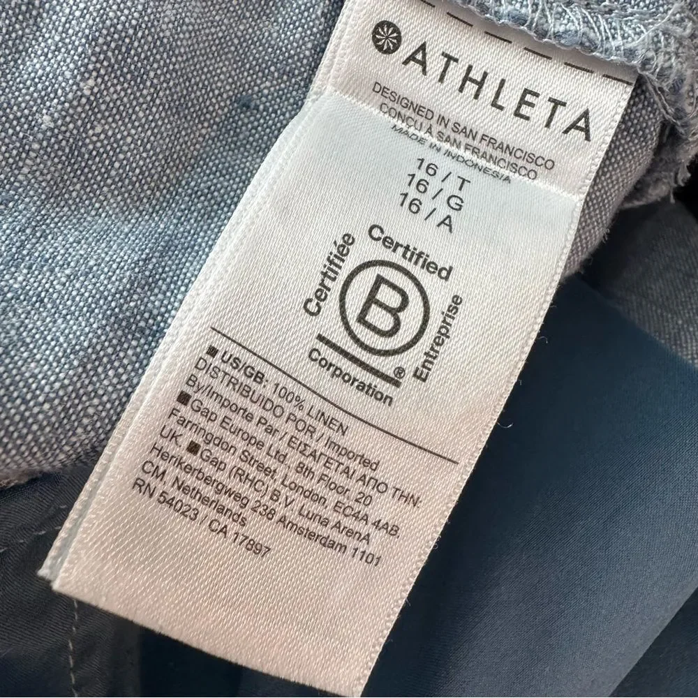 ATHLETA Retreat Linen Jogger Pants in Chambray Blue Size 16 Tall